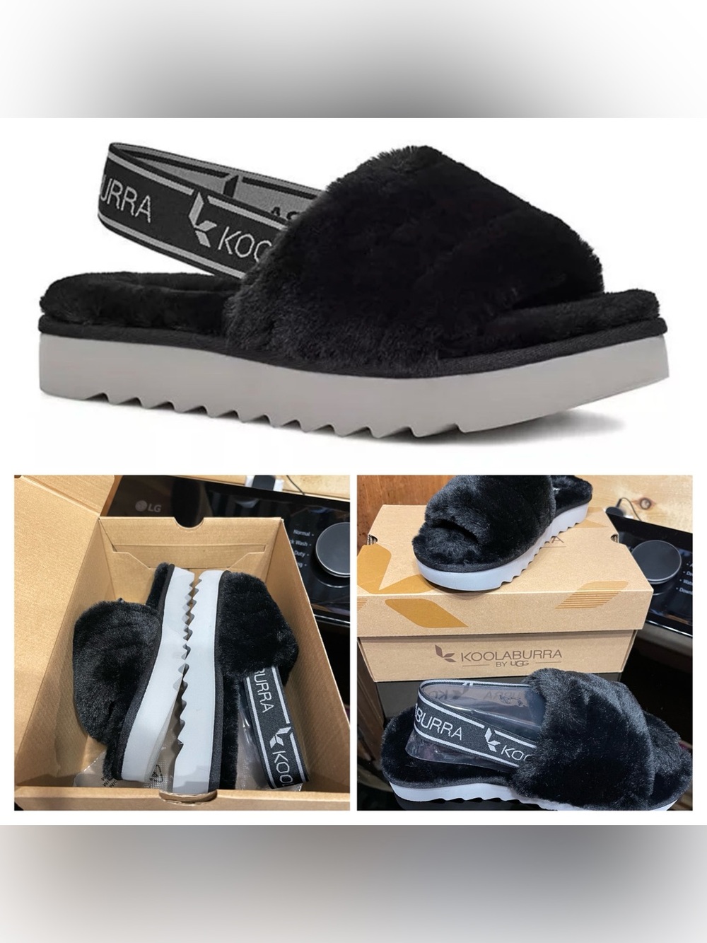 NEW Koolaburra by UGG Fuzz'n II Black Slippers Size 5
